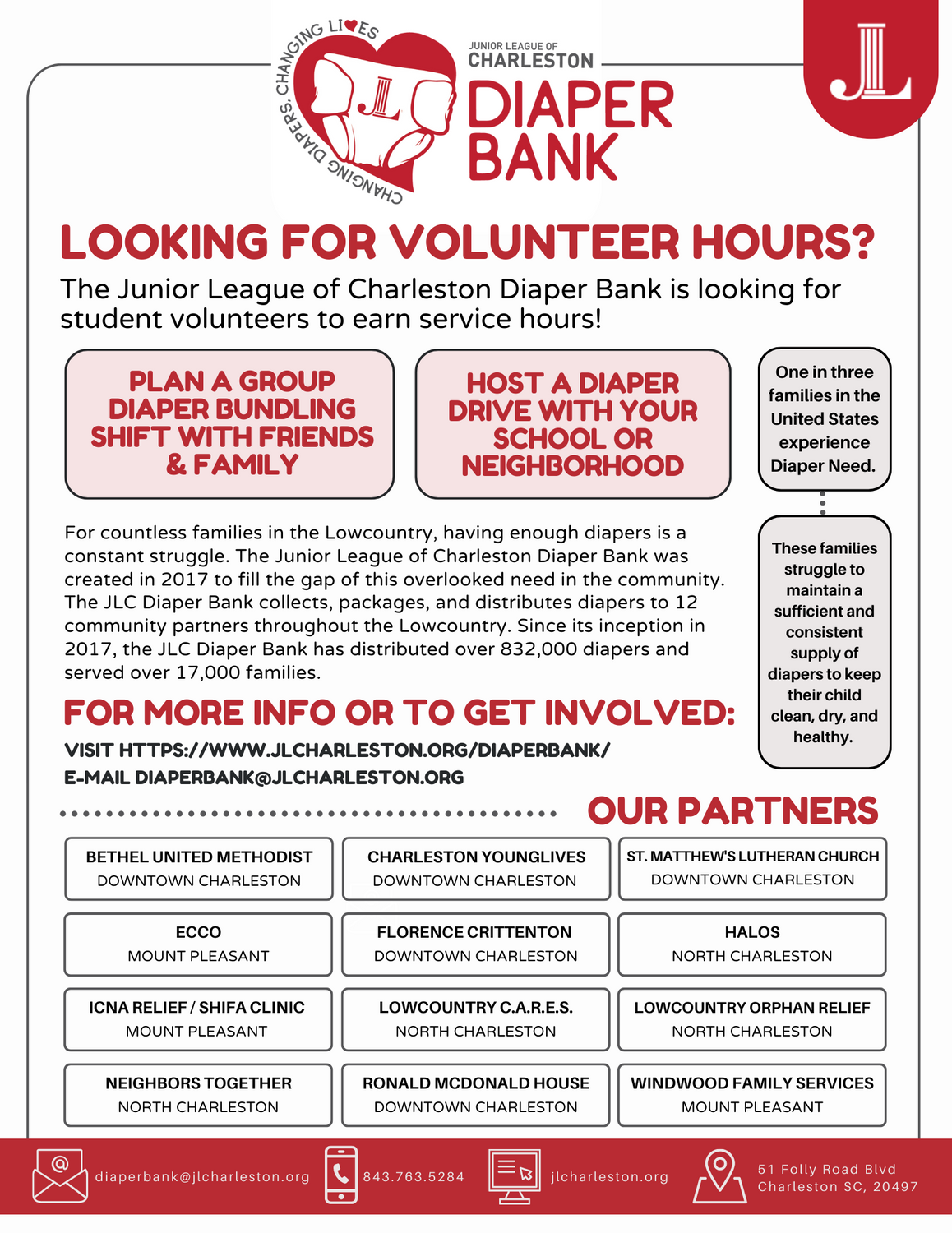 Volunteer with the JLC Diaper Bank Junior League of Charleston